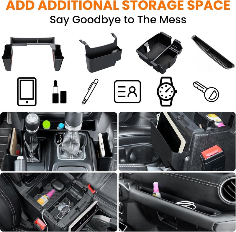 DIAMOOKY 4PCS Upgraded Center Console Organizer for Jeep Wrangler JL JLU 4xe 2018-2026 & Gladiator JT 2020-2024 2025 2026 Accessories Gear Shift Side Tray Hanging Armrest Storage Box (Not for JK/JKU) - Image 3